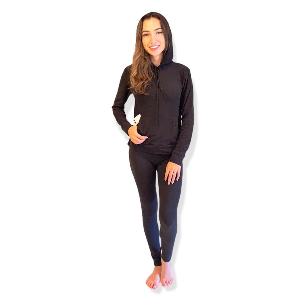 Black Hoodie Long Sleeve with pocket Phone  & Yoga Leggings Set. Small/Medium